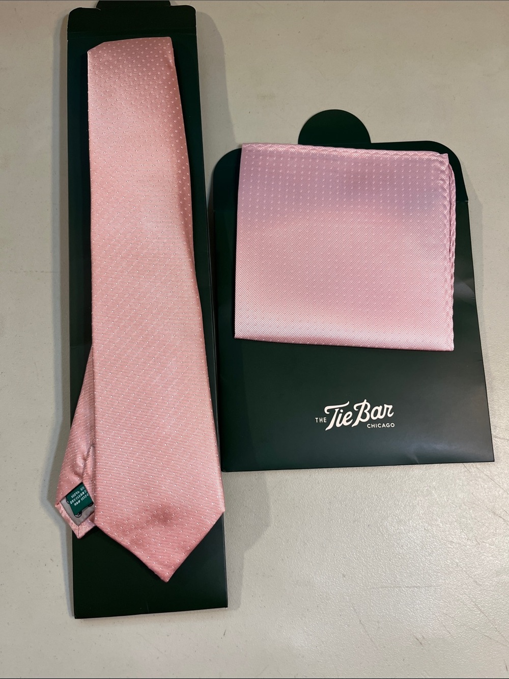 The Tie Bar Light Pink Silk Tie and Pocket Square Set